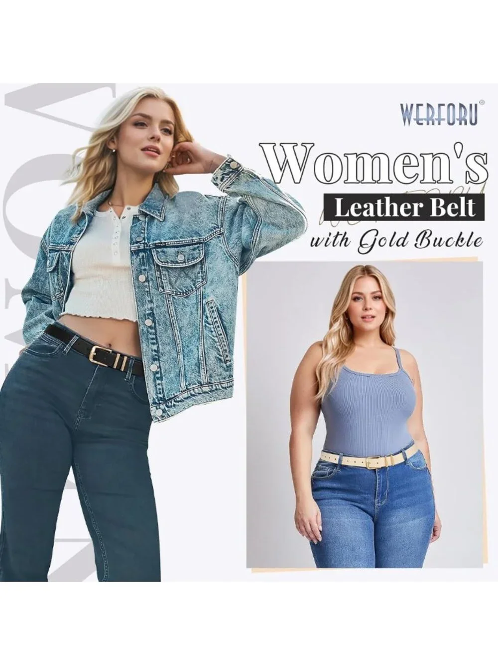 Stylish 3-Pack Women's Leather Belts with Gold Buckle for Jeans & Pants